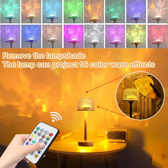 Cordless Shower Lamp,Bedside Lamp,Touch Ocean Wave Projector Light,3 Way Color Temperature,16 Color Changing Light,Dimmable
