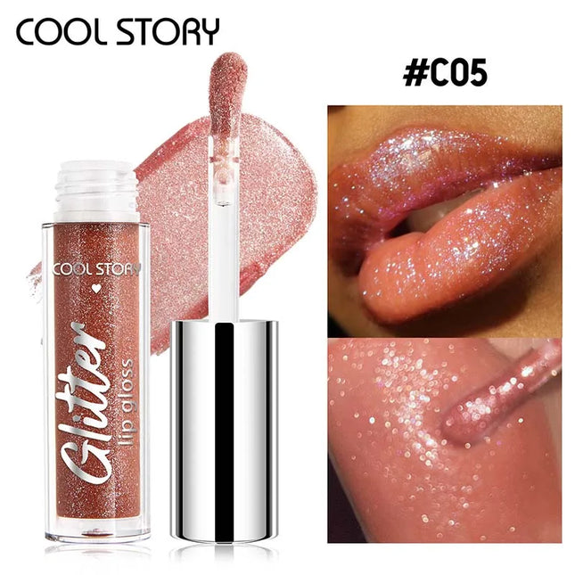 Sparkling Lip Gloss High Shine Pearl Lip Glaze Glitter Purple Blue Lip Tint Shimmer Moisturizing Lip Makeup Non-Sticky Lipstick