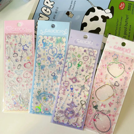 MINKYS New Arrival 3pcs 6pcs Kawaii Bear Ribbon Laser Bling Stickers DIY Scrapbook Stickers Confetti Decoration DIY Photo Frame