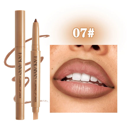 HANDAIYAN Double-Head Waterproof Lip Liner Pen Coffee Brown Outlines Lip Shape Full Lip Contour with Silicone Brush