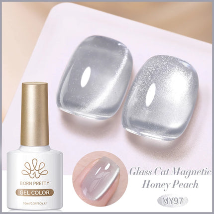 BORN PRETTY 10ml Flow Light White Cat Magnetic Gel Nail Polish Ultra Shine Soak Off UV Gel Mirror Glass Bead Gel Nail Art