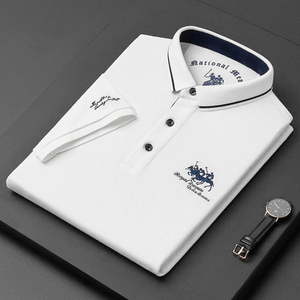Summer New Men's Embroidered Polo Collar 100% Cotton Short-Sleeved Polo Shirt Fashion Solid Color Casual Top T-shirt M-4XL