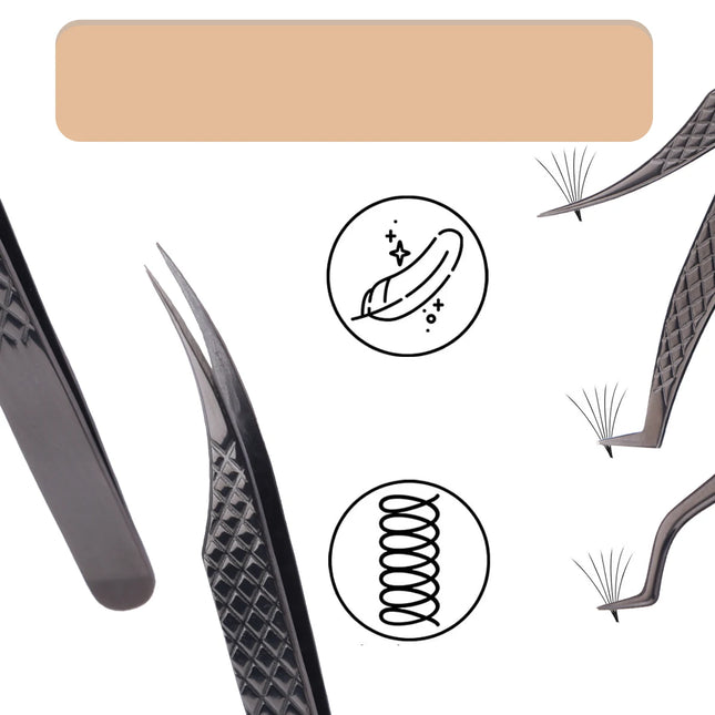 1pc/2/4/6pcs 3.0 Black Lash Tweezers for Eyelash Extensions Diamond Grip 90 Degree Tip Volume Lash Extension Tweezers