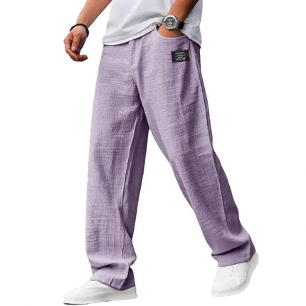 Men's Solid Color Loose Wide Leg Pants Summer Lightweight Casual Straight Trousers Youth Streetwear Fashion Long Pants