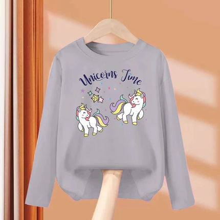 Aimi Lakana Baby Pony Cartoon Clothing Children Spring Fall T-Shirt Kids Long Sleeved O-Neck Tops Girl Unicorn Tees 3-14T