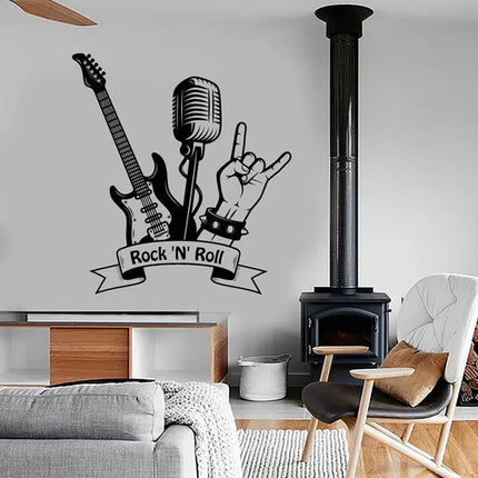 Musical Vinyl Sticker Rock "N" Roll Music Rock Decal Guitar Microphone Bar Music Room Interior Decor Mural Art Decor E201