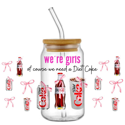 New Design Diet Coke 3D Decal UV DTF Cup Wraps for 16oz Glasses DIY Mug Phone Waterproof Transfer Sticker