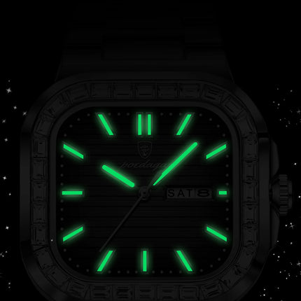 POEDAGAR Square Fashion Men's Watch Date Week Waterproof Luminous Quartz Man Watch Stainless Steel Luxury Sports Watches For Men
