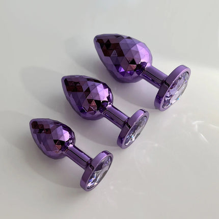Rhombus Surface Jewelled Metal Anal Plug Shiny Purple Butt Trainer Set Backdoor Penetration Men Sex Toy Prostate Massager
