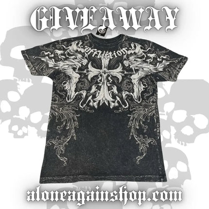 AFFICTION Red Goth Short Sleeves Men Women Vintage Cotton Couple Matching Hip Hop Streetwear Distressed Round Summer Grunge Tee