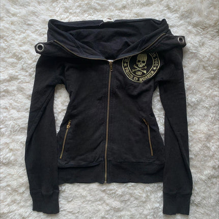 New Retro Y2k Zipper Hooded Sweatshirt for Women, Harajuku Sexy Sweatshirt, Skull Coat, Autumn Hooded Gothic Style Clothing