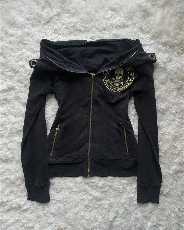 New Retro Y2k Zipper Hooded Sweatshirt for Women, Harajuku Sexy Sweatshirt, Skull Coat, Autumn Hooded Gothic Style Clothing