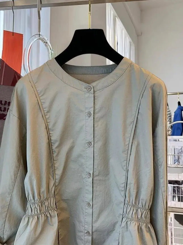 Oversized Vintage Elegant Blouse Women Autumn Comfortable Ruffled Edge Design Sense Solid Color Shirt Sense Comfortable Tops