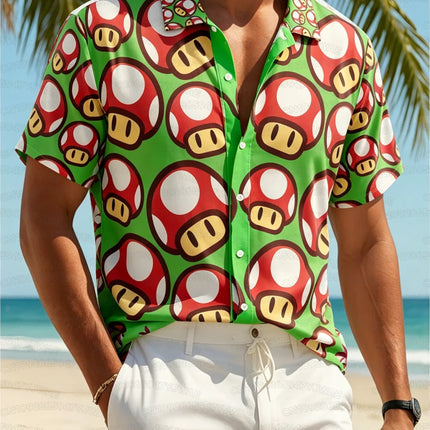 New Summer Anime Gengar Pattern Button Hawaiian Shirt Sports Dry Quickly Men's Women's Short Sleeve Beach Shirt