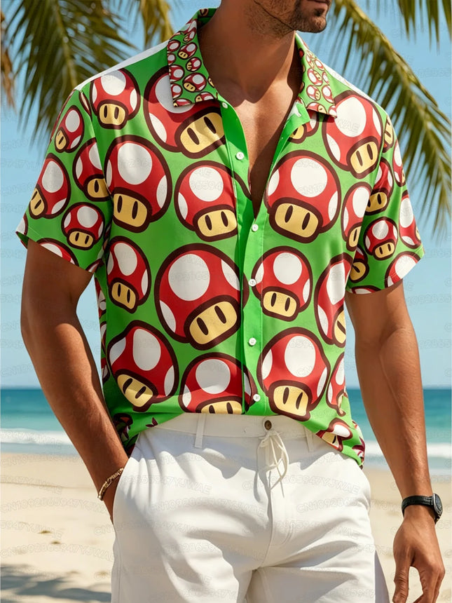 New Summer Anime Gengar Pattern Button Hawaiian Shirt Sports Dry Quickly Men's Women's Short Sleeve Beach Shirt