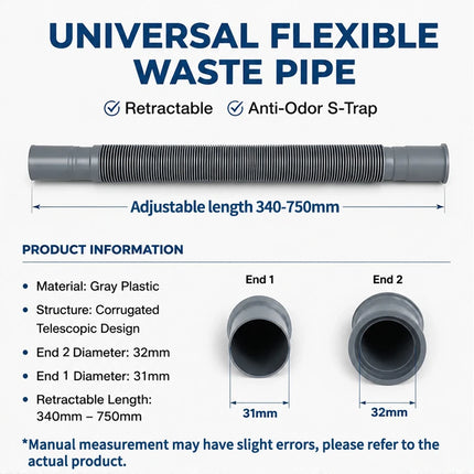 Expandable Flexible Sink Drain Hose – Universal Plastic Washbasin Extension Pipe for Kitchen & Bathroom Basin Strainer