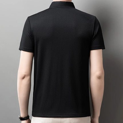 New Men's Business Casual Short-Sleeved Bone Flower Solid Color POLO Shirt Fashion Breathable Comfortable Summer Versatile Top