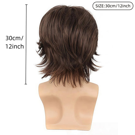 Anxin Brand Synthetic Fiber Wig: Deep Brown Natural Fluffy Layered Short Curly Hairstyle, Realistic Hair Texture, Soft and Smooth Feel, Fits the Head Shape; Made from High-Quality Synthetic Fiber Material, Comfortable to Wear