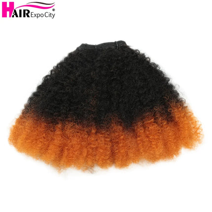 6Pcs Afro Kunky Curly Synthetic Weft Hair Sew In Ombre Brown Colored Bundles Protein Fiber Curly Hair Weave Extensions