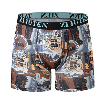 5 Pcs Men's Fashion Printing Long Underwear Boxer Shorts Holiday Wind Beach Shorts Comfortable Youth Sports Riding Stretch Pants
