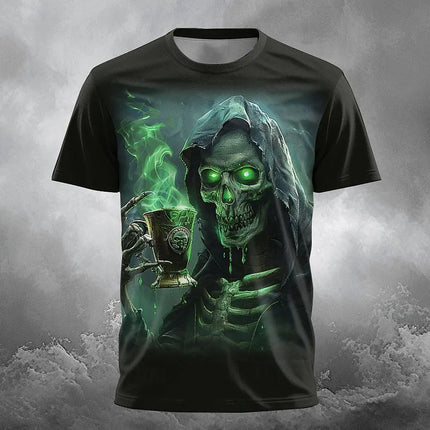 3D Beer Skull Print T Shirt For Men Casual O-neck Short Sleeve Tops Summer Oversized T-shirt Hip Hop Trend Fashion Men's Clothes