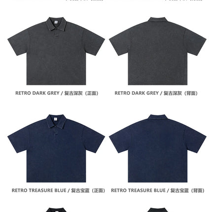ZODF Retro Summer Boxyfit Man Washed Polo T Shirts Unisex 280gsm Distressed Loose Turn Down Collar Cotton T-Shirt HY1231