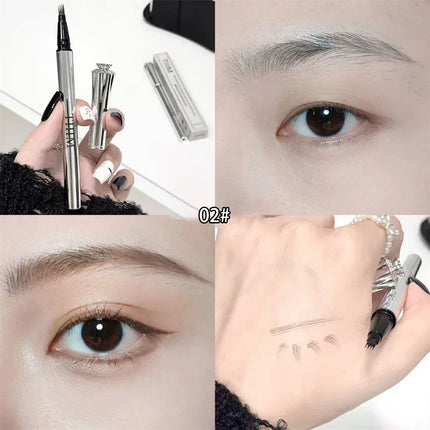 Waterproof Wild Eyebrow Pen 2/4 Separated Head Natural Brow Makeup Quick-Drying Creation of Ultra-Fine Lasting Liquid Eyebrow