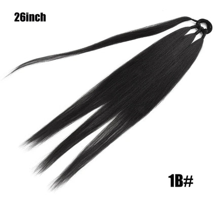 Boxing Braids Ponytail Extensions Synthetic Wrap Around Ponytail With Rubber Band Hair Ring DIY 26 Inch Ombre Black Brown Grey