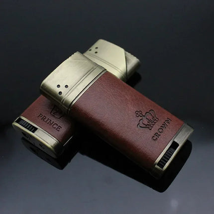 Refillable Butane Gas Lighter with Leather Cover Metal Windproof Turbo Torch Lighters Outdoor Portable Cigar Lighter Men's Gifts