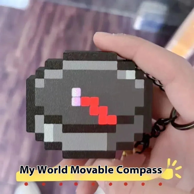 Rechargeable MC Pixel Compass Keychain - 3D Magnetic Oscillating Pointer for Gaming Decor Kids Gifts Backpack Charms