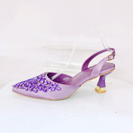 INSIGHTLINK Sky blue/Green/Gold/Purple Rhinestones High Heels Sandals With Clutch Bags For Wedding Party Lady Shoes And Bag Set