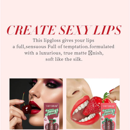 Fruit Cherry Strawberry Liquid Lipstick Makeup Kit Non Stick Cup Colorfast Long Lasting Velvet Matte Peach Lip Gloss Set 3pc/set