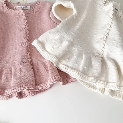 deer jonmi 2025 Spring Toddlers Girls Knitted Cardigan Coats Crochet Ruffles Korean Style Baby Kids Cotton Sweaters