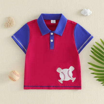 Toddler Baby Boy Summer Tops Fashionable Cute Baseball Embroidery Short Sleeve Collared T Shirt