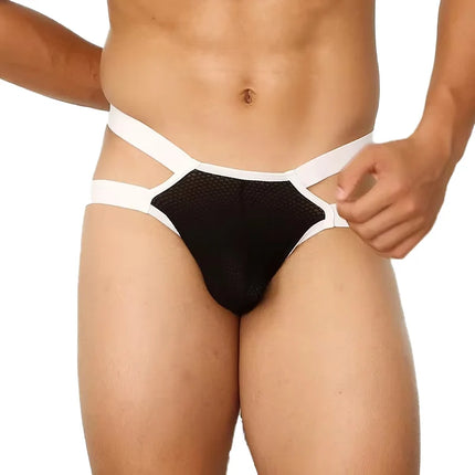 Sexy Men Bondage Underwear Man Jock Strap Thong Mesh G String Jockstrap Elastic Hollow Lingerie T-back Penis Pouch Underpants