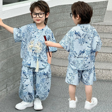 Summer Short Sleeve Two-piece Set Kids Clothes Casual Boy Outfit Baby Tang Style Fashion Children's Sets Hanfu Suit Boys Costume
