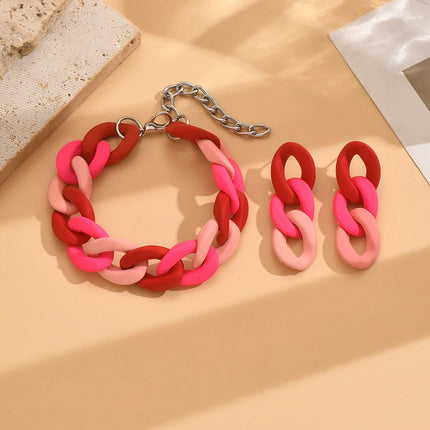 Vintage And Fashionable Acrylic Contrasting Chain Women's Earrings And Bracelet Set, Beautiful Wedding Party Jewelry