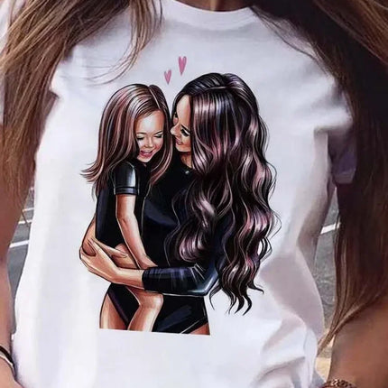 Cartoon Mom Son Daughter Printed Kids T-Shirt Summer Casual Harajuku Girls Boys Short Sleeve Fashion Cotton Children Clothes Tops
