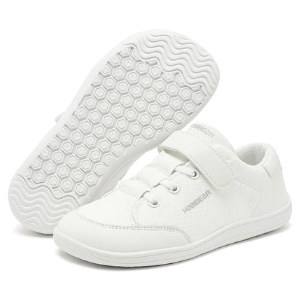 HOBIBEAR Kids Wide Toe Barefoot Shoes Boys Girls Minimalist Sneakers Lightweight Hook Loop Mesh Artificial Leather Shoes