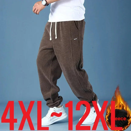 Extral Big Size Corduroy Pants Men Fleece Lined Warm Thick Sweatpant Jogger Male Winter Plus Velvet Trouser Large Plus 10XL 12XL