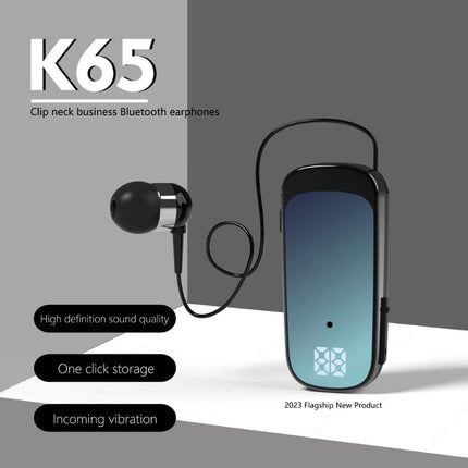 K65 Fashion Bluetooth Headset Business Retractable Lavalier Type Earphone Single Ear Hands Free with Wire Super Long Standby