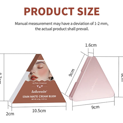 Lakerain Triangle Cream Blush Cream Matte Cream Non-greasy Easy to Push Color Saturation High Natural Rosy Rouge Blush Cream