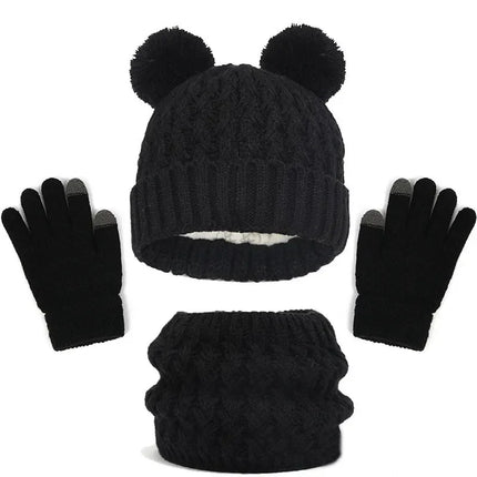 Kids Winter Hat Scarf Gloves Set Girls Knitted Scarf 3pc Set Childs Winter Warm Neck Scarves Beanie Cap For Boy Baby Gloves Suit