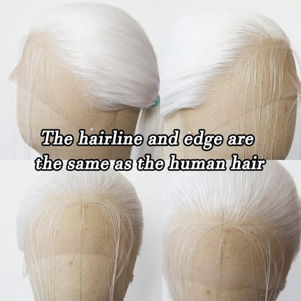 Long Straight Lace Front Wigs Platinum White Natural Heat Resistant Synthetic Hair Half Hand Tied Wigs for Cosplay Daily Wear