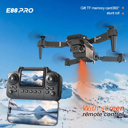 E88 Pro Foldable Drone Dual HD Camera Optical Flow Positioning 2.4G Signal 100M Remote Range One Key Takeoff Landing Return Outdoor Aerial Drone