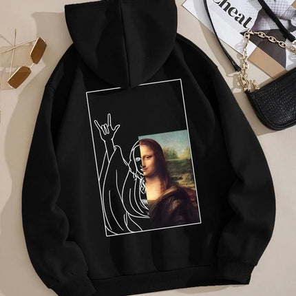Mona Lisa Told You I Love You Hoodie Women's Loose Autumn Hoody Simple Fleece Sweatshirt Street Crewneck Pullover Tops Women
