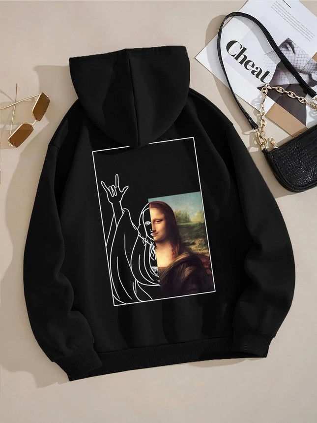 Mona Lisa Told You I Love You Hoodie Women's Loose Autumn Hoody Simple Fleece Sweatshirt Street Crewneck Pullover Tops Women