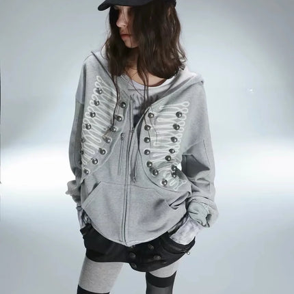 Fashionable American retro y2k street trend Harajuku 2026 new Napoleonic style hoodie and hooded jacket for both men and women