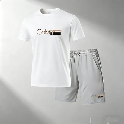 2026 Summer Men's Streetwear 2 Piece Set O-Neck T-Shirt+Sports Shorts Quick Dry Fitness Gym Running Suit Hot Sale Fashion Casual