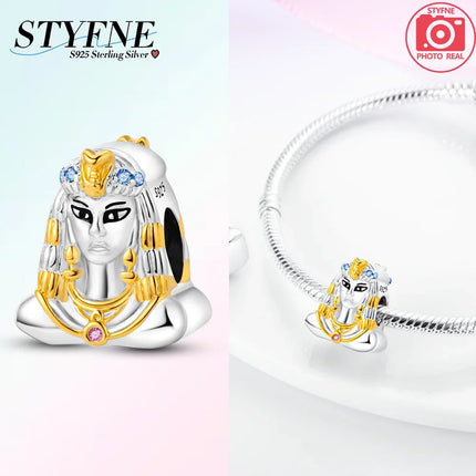 925 Sterling Silver Egyptian Pyramid Mummy Pharaoh Charms Beads Pendant Fit Original Bracelets DIY Jewelry Fine Gift